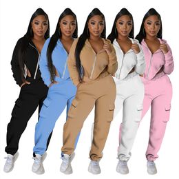 Wholesale Fall Winter Tracksuits Women Outfits Two Piece Sets Long Sleeve Solid Sweatsuits Hooded Jacket And Pants Casual Sportswear Fitness Jogging suits 8715