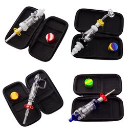 Chinafairprice Smoking Pipe Dab Rig Glass Water Bong About 8.34 Inches 14mm Quartz Ceramic Nail Clip Dabber Tool Silicon Jar Portable Case