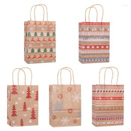 Christmas Decorations Kraft Gift Bags Pack Of 12 Xmas Tree Elk Santa Snowflake Pattern