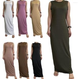 Ethnic Clothing Plain Under Abaya Inner Dress Women Sleeveless Underdress Muslim Turkey Kaftan Abayas Islamic Jalabiya Eid Ramadan Caftan