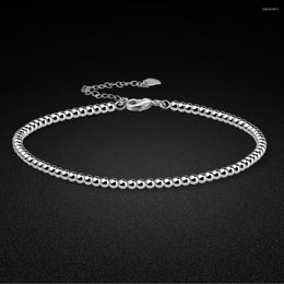 Anklets Summer Genuine Pure 925 Silver Anklet Women's Ankle Bracelet 3MM Beaded Chain 27CM Beach Sandals Jewelry Birhday Gift