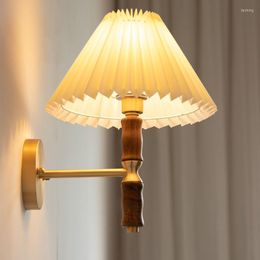 Wall Lamp Classical American Style Fabric Lampshade Sconce Light Fixture Copper Wood Warm Design For Bedroom Bedside Living Room