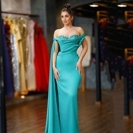 Stunning Beading Sweetheart Evening Dresses Off the Shoulder Sheath Prom Gown Pleats Satin Floor Length vestidos de novia