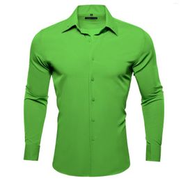 Men's Casual Shirts Classic Men Leaf Green Solid Woven Long Sleeve Lapel Fit Groom Wedding Business Barry.Wang CY-741