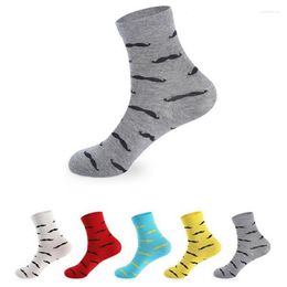 Men's Socks Laamei 2023 Men Casual Pure Cotton Printing Beard Mid Tube Fashion Solid Colour Funny Happy