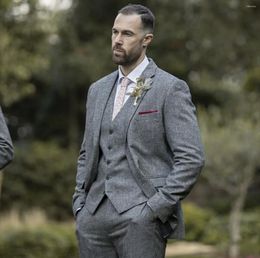 Men's Suits Grey Tweed Thick Men Jacket Slim Fit 3 Pieces Blazer Vest Pants Sets/Male Wedding Prom Formal Wear/ Man Groom Outfits