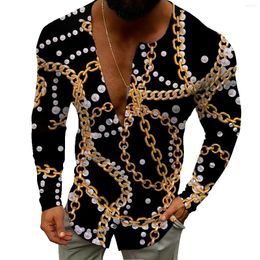 Men's Casual Shirts Baroque Luxury Chain Print Autumn Cardigan Men's Fashion Urban Sweater Versatile Solid Colour Small Jacket