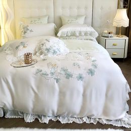 Bedding Sets 100s Silky Sheet Set Fresh Princess Style Women's Lace Down Quilt Cover 4pcs Bed PillowCover