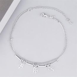 Anklets KOFSAC Four Clover Bracelets Girl Barefoot Sandal Beach Foot Jewelry 925 Sterling Silver For Women Accessories Gifts