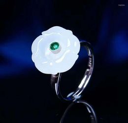 Cluster Rings Hetian Jade Silver The Latest White Ring H20#