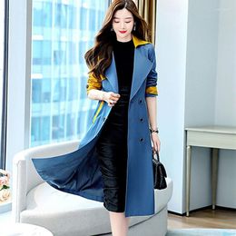 Women's Trench Coats Fashion Ladies Windbreaker Spring Autumn Long Coat Women Patchwork Colour Waistband Slim Elegant Female Outerwear Tops