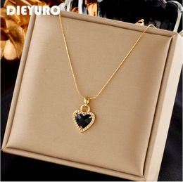 316L Stainless Steel Black Heart Crystal Zircon Pendant Necklace For Women New Luxury Girls Clavicle Chain Jewellery Gifts