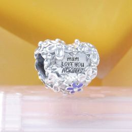 925 Sterling Silver Mum Daisy Heart Charm With Enamel Bead Fits European Pandora Jewellery Charm Bracelets