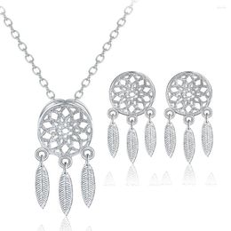 Backs Earrings Korean Fashion Dream Catcher Feather Ear Studs Pendant Korea Brushed Necklace Jewelry Simple And Trendy