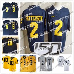 American College Football Wear 2019 Michigan Wolverines #2 Shea Patterson 10 Dylan McCaffrey Devin Bush 3 Rashan Gary Peppers Brady Woodson White Navy Blue 150TH Jer