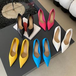 Dress Shoes Ladies Women Pumps Pointed Toe Shallow Slip On Office Black Pink Yellow Blue White Thin High Heels Work 35-39