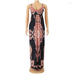 Ethnic Clothing Sexy Spaghetti Strap Long Elegant African Dress Vestidos Fashion Summer 2023 Women Solid Holiday Dresses