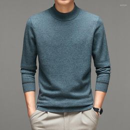 Men's Sweaters 100 Fashion Cardigan Men Pure Wool Worsted 2023 Autumn And Winter Semi High Collar Bottomed Sweater Trend