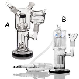 Glass Hookah Bongs with Arm Tree Perc Double Chamber Bubbler Recycler Water Pipe with Tyre Rigs 18 mm Joint Smoking Accessory