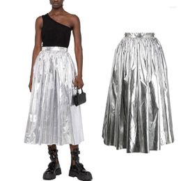 Skirts Y2K White Pleated Holographic Trendy Streetwear Sliver High Waist Clubwear Party Festival Clothes Outfits For Women