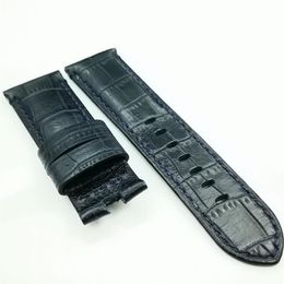 24mm 115 75mm high quality Dark Blue Calf Leather Strap For PAN ERAI Butterfly deployment Buckle Clasp Watch255Y