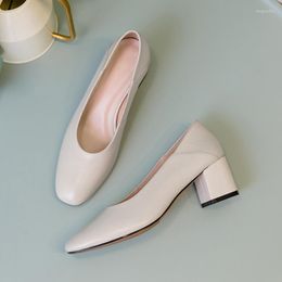 Dress Shoes Curve Women Pumps Genuine Leather SquareToe 5.5CM High Heels Office Ladies & Party Slip-On Comfort Weddding