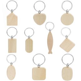 Beech Wood Keychain Party Favors Blank Personalized Customized Tag Name ID Pendant Key Ring Buckle Creative Birthday Gift SN602
