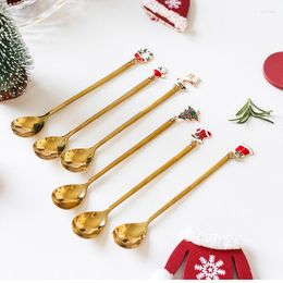 Christmas Decorations Merry Tableware Spoon Stainless Steel Gold Silver Elk Snowman Santa 2023 Year Decoration Gift