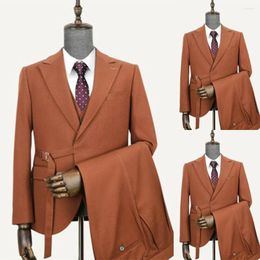 Men's Suits Business Men Coats Man Blazer Coral Red Pure Colour With Belt Prom Tuxedos Formal Tailored 2 Pieces Groom Groomsman