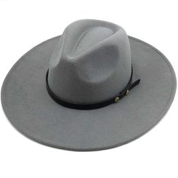 Stingy s Black/gray Wide Brim Simple Church Derby Top Panama Solid Felt Fedoras Hat for Men Women artificial wool Blend Jazz Cap 0103