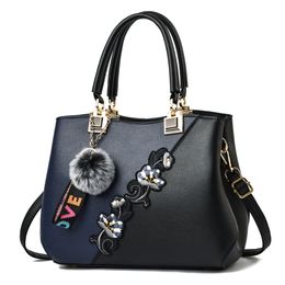 Lady handbags designer bags tote bag hairball PU Leather Large embroidery red handbag black totes luxury crossbody messenger woman fashion travel grey shoulder bag