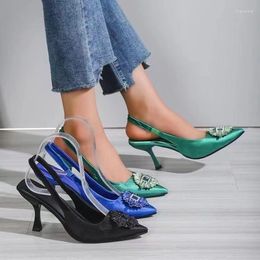 Sandals Rhinestone Heels Women Slingback Stiletto High Woman Pumps Fashion Female Black Heeled 2023