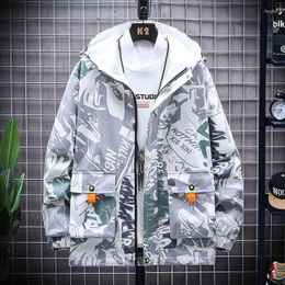 Men's Jackets Men Autumn Hoodie Jacket 2023 Hip Hop Fashion Hooded Street Coat Casual Loose Printing Large Size For