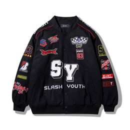 Women s Jackets Retro Embroidered American Street Hip hop Paste Cloth Motorcycle Female Loose Racing Suit Male Letter 221231