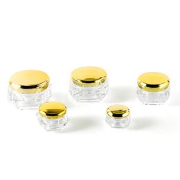 Packaging Bottle Round Gold Screw Lid Empty Diamond Clear Acrylic Cream Jars Skincare Eye BB Cream Boxes Cosmetic Sample Pots 5g 10g 15g 20g 30g