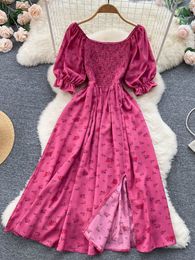 Party Dresses YuooMuoo Limited Big Sale Women Fashion Romantic Floral Print Split Long Summer Puff Sleeve Korean Vestidos 230103