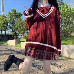 Clothing Sets Christmas Knot Year Red Sweater College Wind Autumn And Winter Department Soft Girl Sweet Lovely Japanese School Uniform