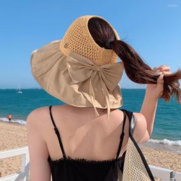 Wide Brim Hats Women Hat Bow-knot Design No Odour Sweat Absorption Causal Sun Visor Anti-UV Caps Decor Fisherman For Seaside