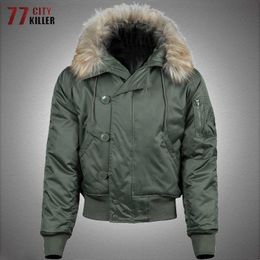 Outdoor Jackets Hoodies Military Tactical Parkas Men Winter Thick Fur Collar Puffer Bomber Jackets Mens N2B Outdoor Windproof Long Windbreaker Coats 0104