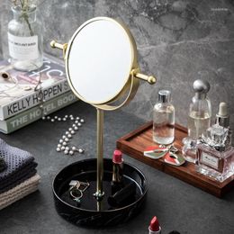 Storage Boxes Luxury Mirror With Jewelry Tray Stand Necklace Marble Base Ring Ornaments Organizer