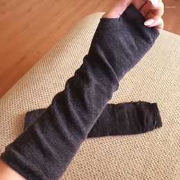 Knee Pads Fashion Lady Knitted Long Fingerless Gloves Women Wrist Arm Hand Warmer Winter Solid Strip Warm Ladies Accessories