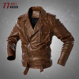 Outdoor Jackets Hoodies PU Leather Tactical Jacket Men Vintage Casual Lapel Multiple Pockets Coats Male Outdoor Motorcycle Biker Military Mens Jackets 0104