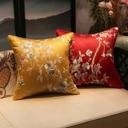 Pillow Classical Embroidered Roses Cover Chinese Style Pure Colour Flower Waist Cases Sofa Home Decoration Pillowcover