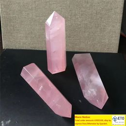 Natural Rock Pink Rose Quartz Crystal Wand Point Healing Mineral Stone For Home Decora