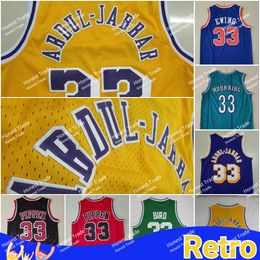 Patrick 33 Alonzo Mourning Basketball Jersey Ewing Larry 33 Bird Kareem Patrick Pippen Abdul-Jabbar Yellow Blue White Mens Throwback Stitched Retro Jerseys