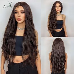Black Brown Synthetic Wig Middle Part Long Water Wave Wig for Black Women Cosplay Daily Party Heat Resistant Fiberfactory direct