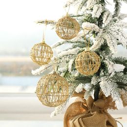 Party Decoration Gold Iron Weave Christmas Ball Pendants 3/6pcs Hollow Balls Bauble Xmas Tree Hanging Ornaments Creative Navidad