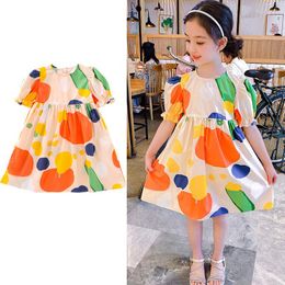 Girl Dresses 2023 Summer Teenager Fairy Kid Baby Girls Clothes Tutu Dress Graffiti Fruit Long A-LINE Silk Ice 3 4 5 6 7 8 9 10 12 13 14