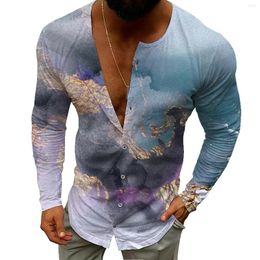 Men's Casual Shirts Watercolor Ink Texture Printing Men's Autumn Sweater Loose American All-match Single-breasted Cardigan Top