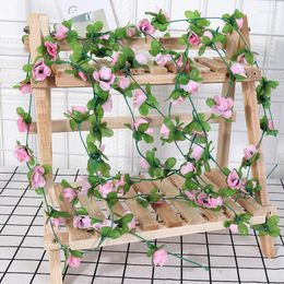 Decorative Flowers 2.3 Metre Artificial Silk Rose Vine Hanging Garland Flower For Wedding Home Decoration Fake Leaf Plants Ivy Wall Decor